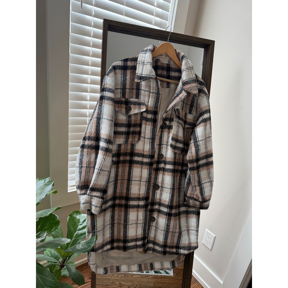 Shop Stevie Plaid Shacket Women's Size M Longline Button Front Jacket‎ Trench